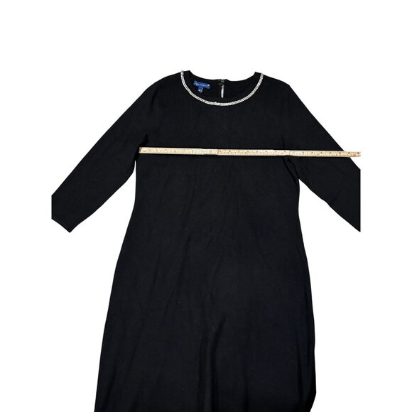 RSVP By Talbots Black Dress Size L With Rhinestone Trim Neckline 3/4 Sleeves New - Picture 5 of 10